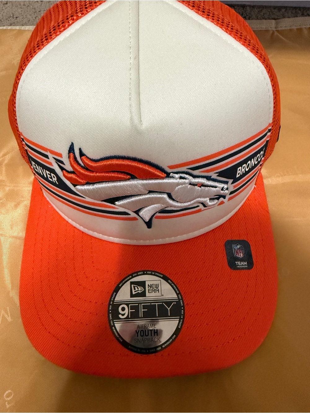 New Era Youth Snapback Cap - Orange & White Denver Broncos